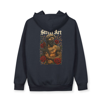 Urban Hoodie — Street Art Warrior Back Graphic with Roses