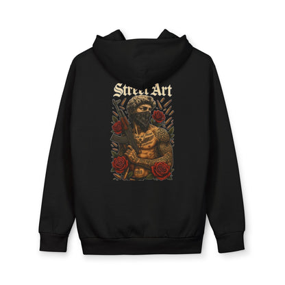 Urban Hoodie — Street Art Warrior Back Graphic with Roses