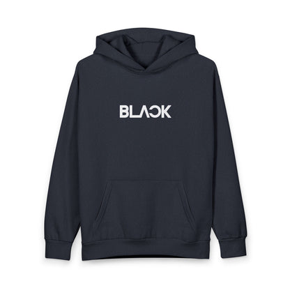 Black Graphic Hoodie — Urban Streetwear Pullover with Retro Photo & Blue Accent