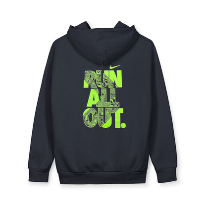 Run All Out Graphic Hoodie — Neon Green Motivational Running Pullover